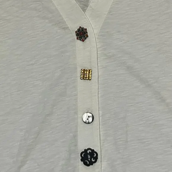 NWOT Soft Surroundings Danielle Button Top Tunic S Asymmetrical Hem 3/4 Sleeves - Picture 4 of 8